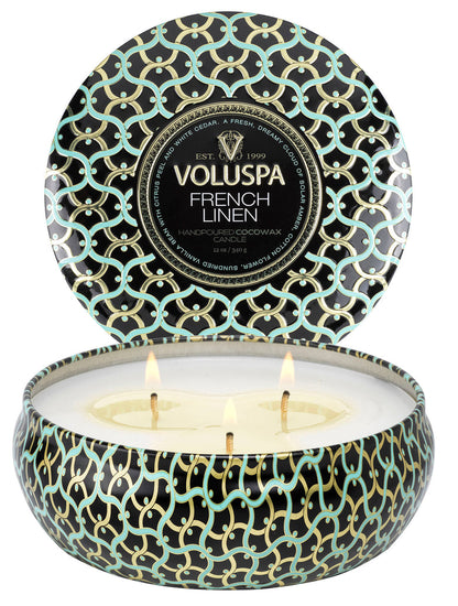 Voluspa -   French Linen  3 Wick Tin Candle  -  3 - Docht Duftkerze