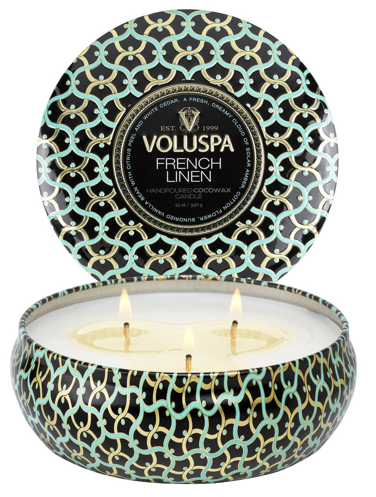 Voluspa - French Linen 3 Wick Tin Candle - 3 - Docht Duftkerze