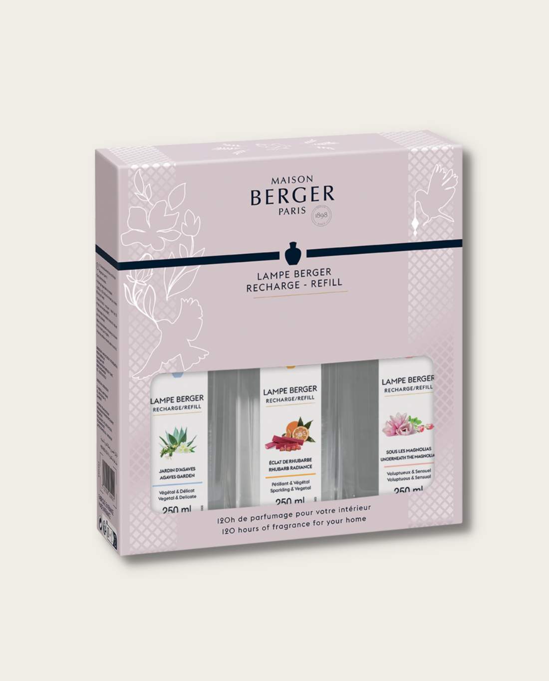 LAMPE BERGER - AIR PUR Triopack JOY - In den Agaven-Gärten & Knackiger Rhabarber & Unter den Magnolien - Lampe Berger Refill (3 x 250 ml)