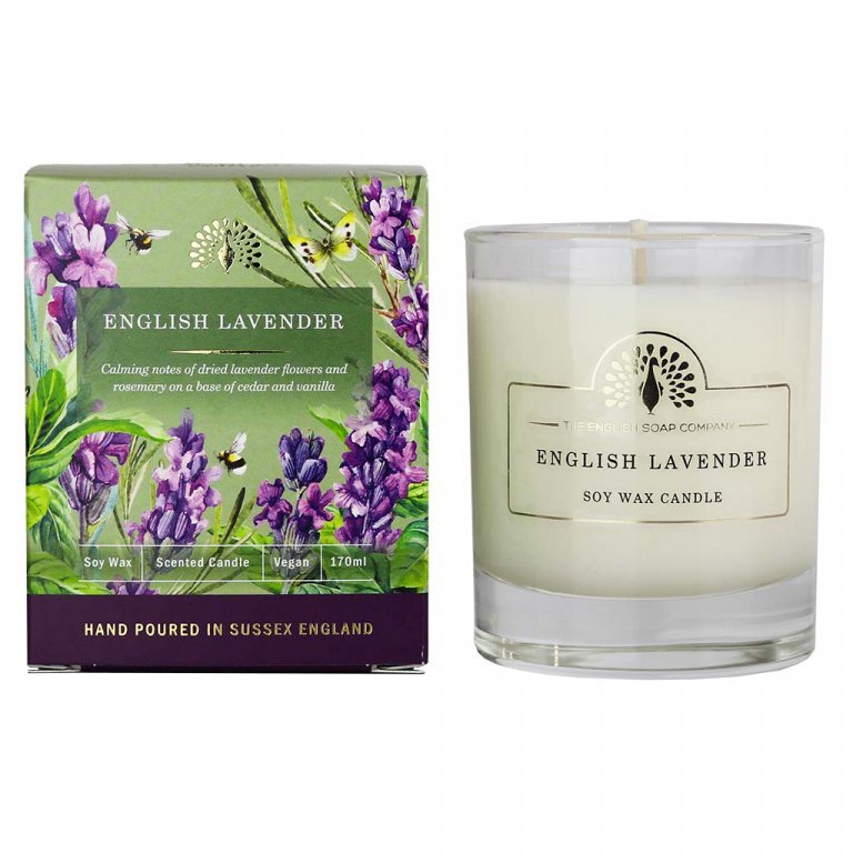 The English Soap Company - English Lavender Candel - Lavendel Duftkerze aus Soja Wachs 170 ml