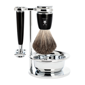 MÜHLE Rasierset RYTMO Edelharz Schwarz, Dachshaar, mit Hobel S 81 M 226 SSR