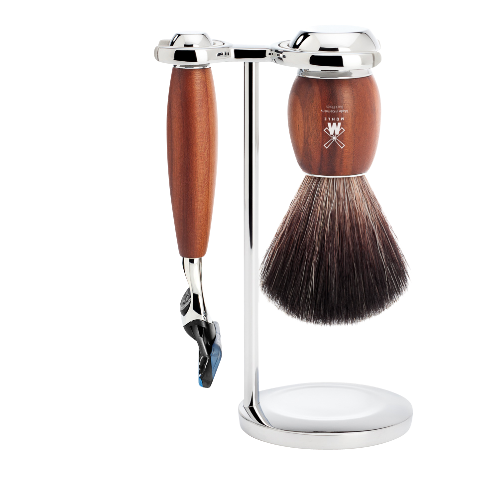 MÜHLE Rasierset  VIVO , Black Fibre, mit Gillette® Fusion™, Griffmaterial Pflaumenholz