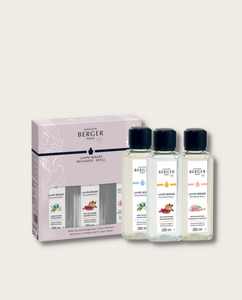 LAMPE BERGER - AIR PUR  Triopack JOY - In den Agaven-Gärten & Knackiger Rhabarber & Unter den Magnolien - Lampe Berger Refill (3 x 250 ml)