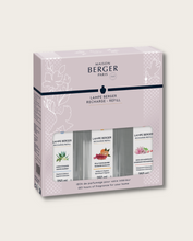 Lade das Bild in den Galerie-Viewer, LAMPE BERGER - AIR PUR  Triopack JOY - In den Agaven-Gärten &amp; Knackiger Rhabarber &amp; Unter den Magnolien - Lampe Berger Refill (3 x 250 ml)
